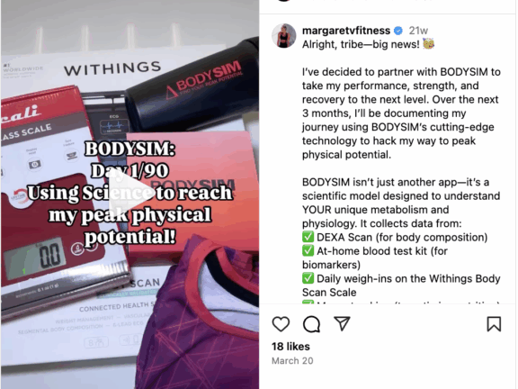 Margaret (@margaretvfitness) for fitness app launch — originally a model for our shoot, she became an authentic brand advocate and influencer, with campaign execution managed end-to-end via affiliate gifting.